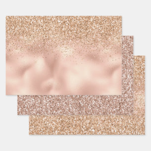 Peach Rose Gold Glitzy Glitter      Wrapping Paper Sheet