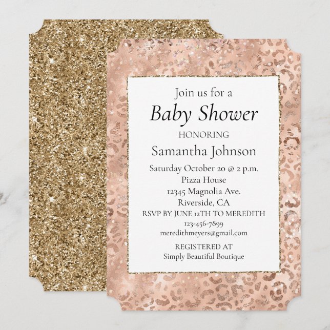Peach Rose Gold Leopard Print Invitation (Front/Back)