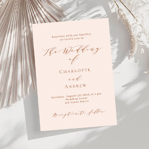 Peach rose gold luxury formal wedding invitation