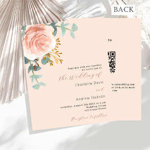 Peach rose gold QR RSVP budget wedding invitation