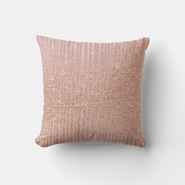 Peach Rose Gold Urban Glitter Stripes Lines Grill Cushion (Front)