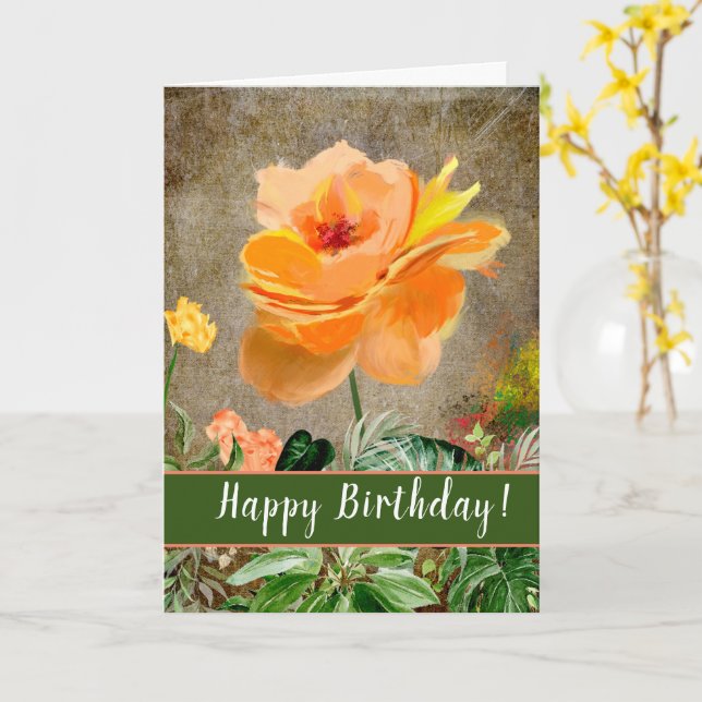 Peach Rose Greeting Card (Yellow Flower)