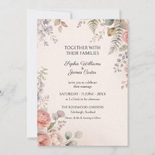 Peach Rose Lavender Botanical Wedding Invitation