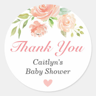 Peach Rose Modern Baby Shower Sprinkle Thank You Classic Round Sticker