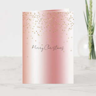 Peach Rose Ombre Gold Bokeh Glitter Christmas Card