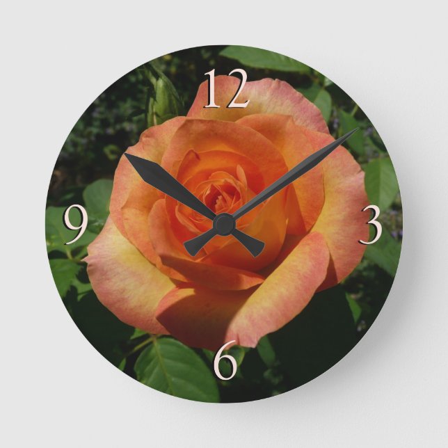Peach Rose Orange Floral Photography Round Clock (Front)