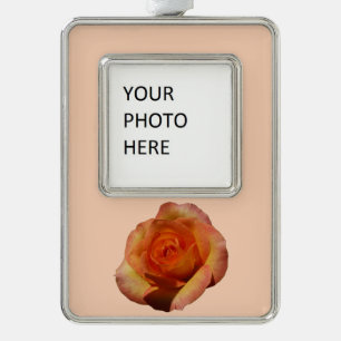 Peach Rose Orange Floral Photography Silver Plated Framed Ornament