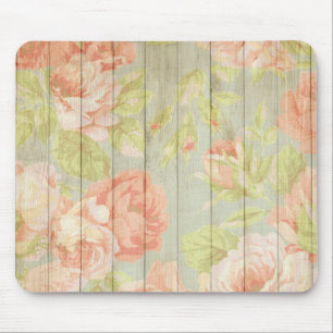 Peach Rose Pattern Country Fence Mouse Mat
