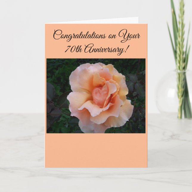 Peach Rose Personalised 70th Wedding Anniversary Card (Front)
