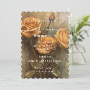 Peach Rose Romantic Floral 50th Birthday Invitation