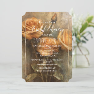Peach Rose Romantic Floral Gold Bridal Shower Invitation