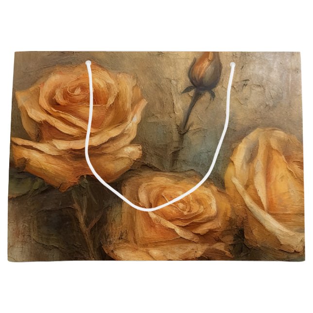 Peach Rose Romantic Floral Large Gift Bag (Front)