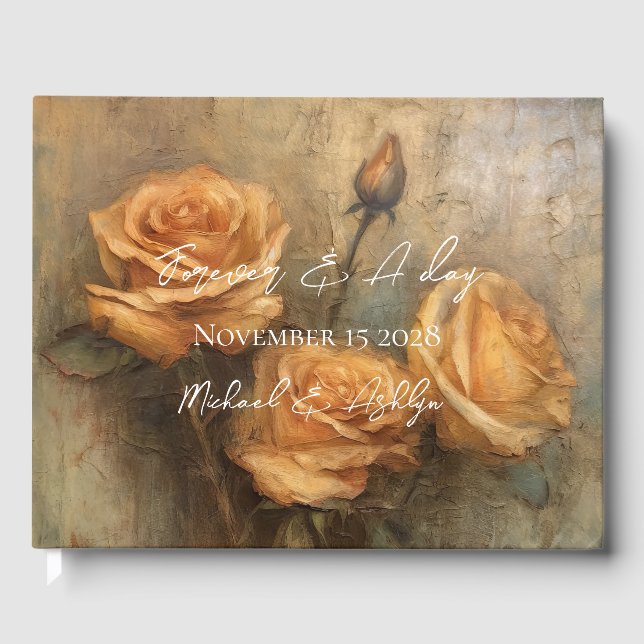 Peach Rose Romantic Wedding Floral  Guest Book (Front)