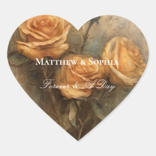 Peach Rose Romantic Wedding Floral Heart Sticker