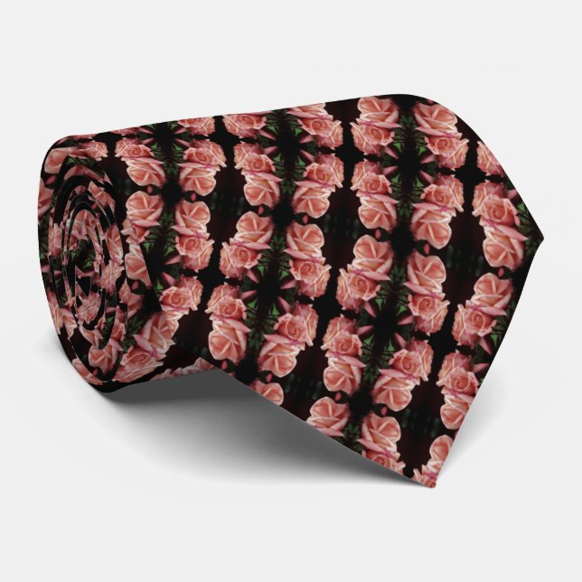 Peach Rose Trio Abstract Floral Vintage Tie (Rolled)