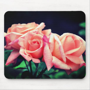 Peach Rose Trio Flower Mouse Mat