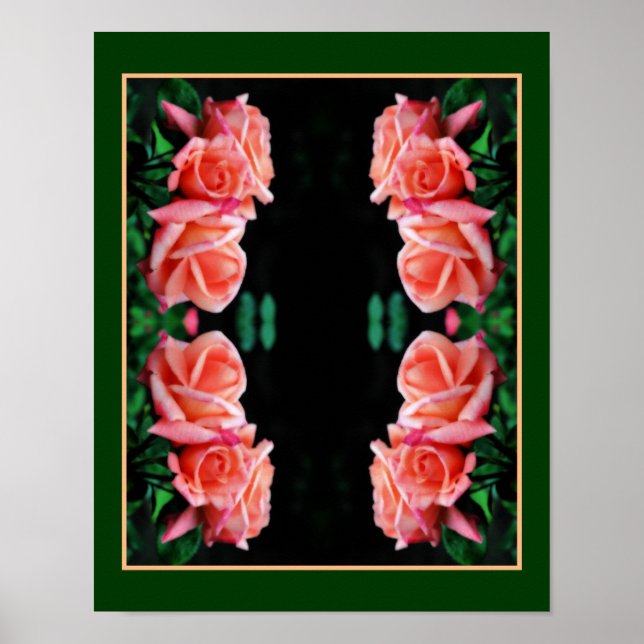Peach Rose Trio Mirror Abstract Floral Art  Poster (Front)