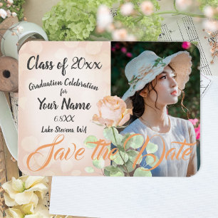 Peach Rose, Vintage Floral Graduation Announcement Magnet