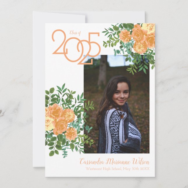 Peach Rose Vintage Photo Graduation Announcement (Front)
