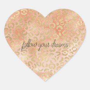 Peach Rose Watercolor Gold Leopard Print       Heart Sticker