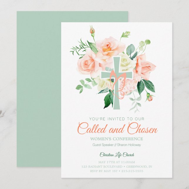 Peach Rose Watercolor Women's Church Conference Invitation (Front/Back)