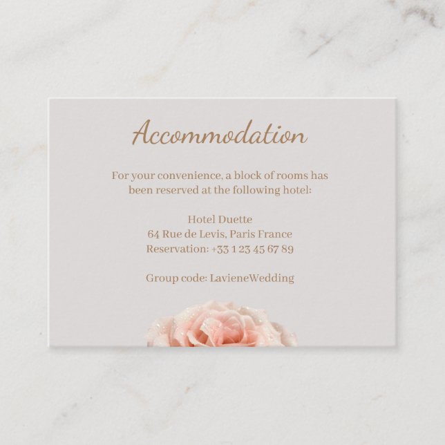 Peach rose wedding accommodation enclosure card (Front)