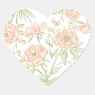 Peach Rose Wedding Heart Sticker