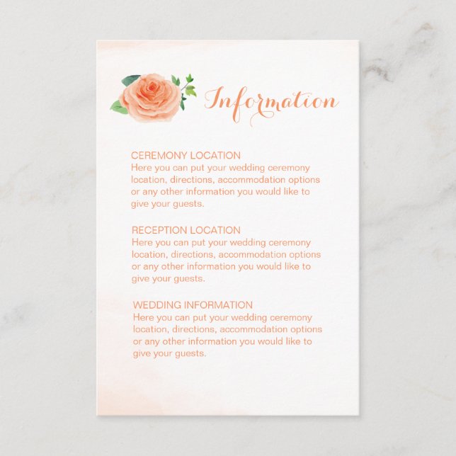 Peach Rose Wedding Information Cards (Front)
