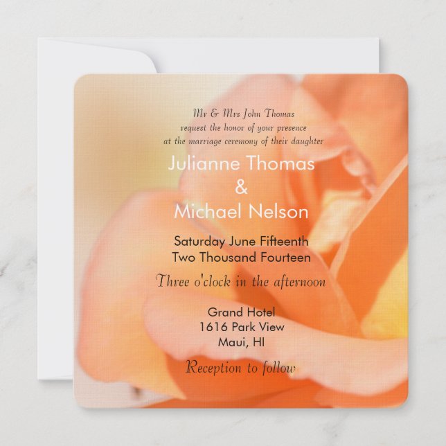 Peach Rose Wedding Invitation (Front)