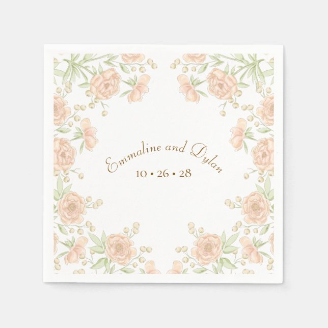 Peach Rose Wedding Napkin (Front)