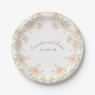Peach Rose Wedding Paper Plate