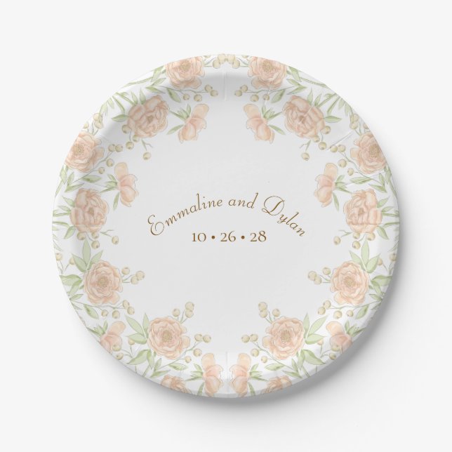Peach Rose Wedding Paper Plate (Front)