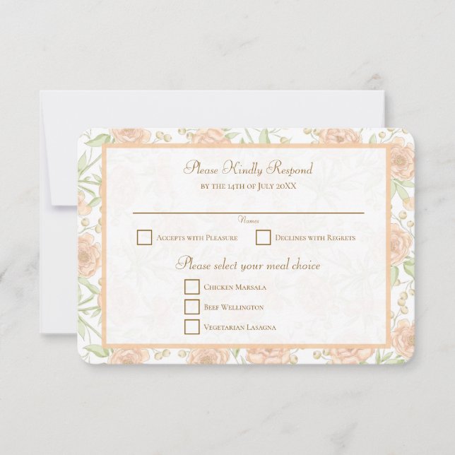 Peach Rose Wedding RSVP Reply Invitation (Front)