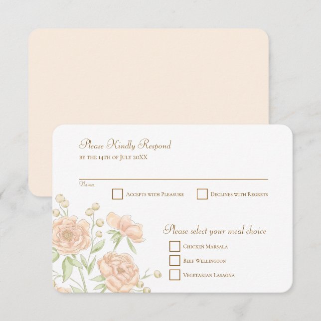Peach Rose Wedding RSVP Reply Invitation (Front/Back)