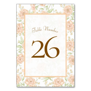 Peach Rose Wedding Table Number