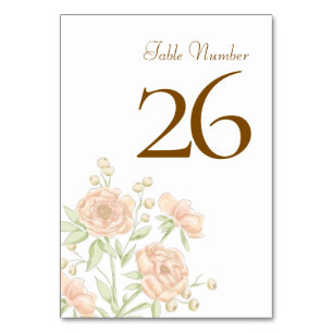 Peach Rose Wedding Table Number