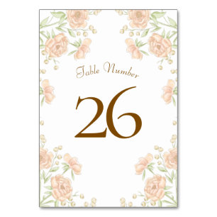 Peach Rose Wedding Table Number