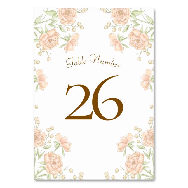 Peach Rose Wedding Table Number (Front)