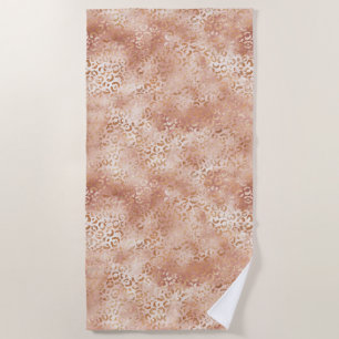 Peach Rose White Leopard Print      Beach Towel