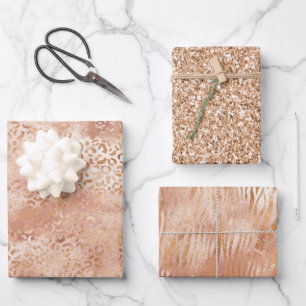 Peach Rose White Leopard Print      Wrapping Paper Sheet