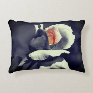 Peach Rosebud Black And White Partial Colour   Decorative Cushion