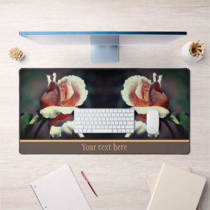 Peach Rosebud Flower Close Up Personalised Desk Mat