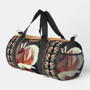 Peach Rosebud Flower Mirror Pattern Personalised Duffle Bag