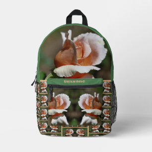 Peach Rosebud Flower Mirror Personalised Printed Backpack