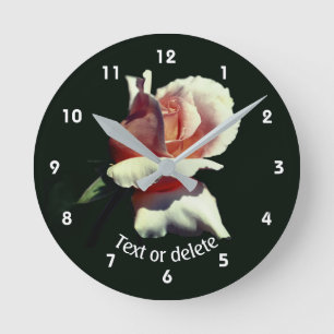 Peach Rosebud Flower Personalised Round Clock