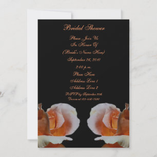 Peach Rosebuds Black Floral Bridal Shower Invite