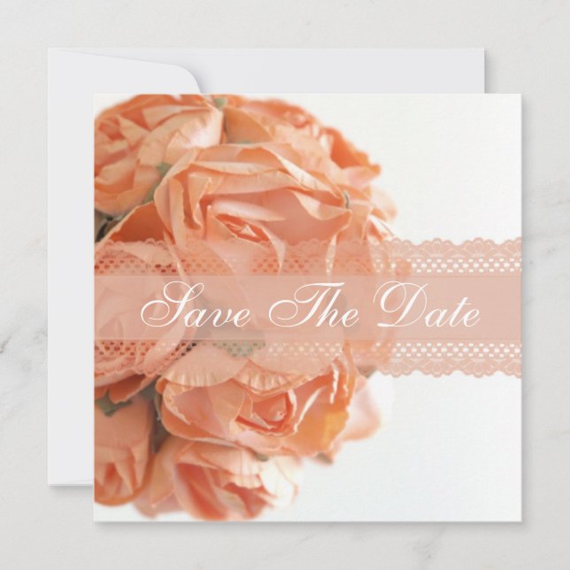 Peach Roses and Lace Save The Date Announcement (Front)