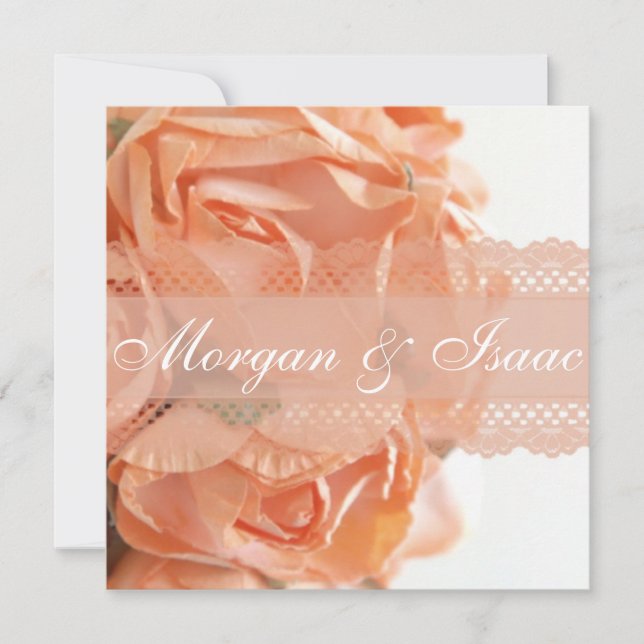 Peach Roses and Lace Wedding Invitation (Front)