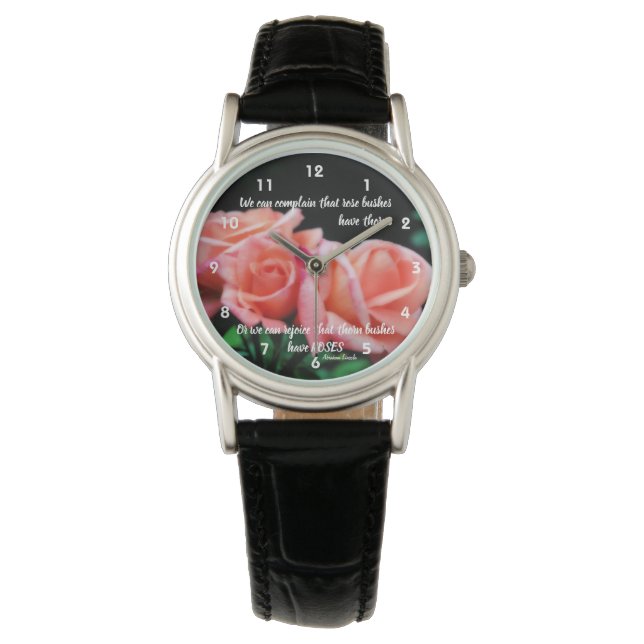 Peach Roses Attitude Inspirational Quote  Watch (Front)