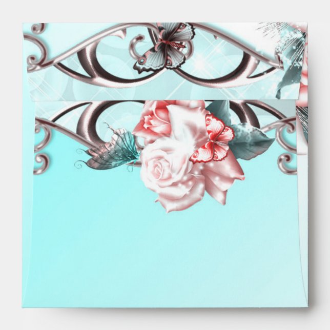 Peach Roses & Butterflies Quinceañera Party Envelopes (Back (Top Flap))